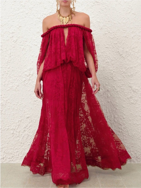 Zimmermann Dresses & Skirts - Zimmermann Off-Shoulder Lace Maxi Dress in Deep Red SizeM/L AUS SIZE 4  US 8/10